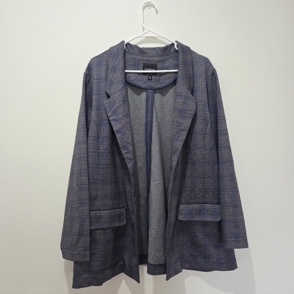 LIVER POOL Boyfriend Plaid Blazer Jacket In Navy/khaki Plaid Size 2x